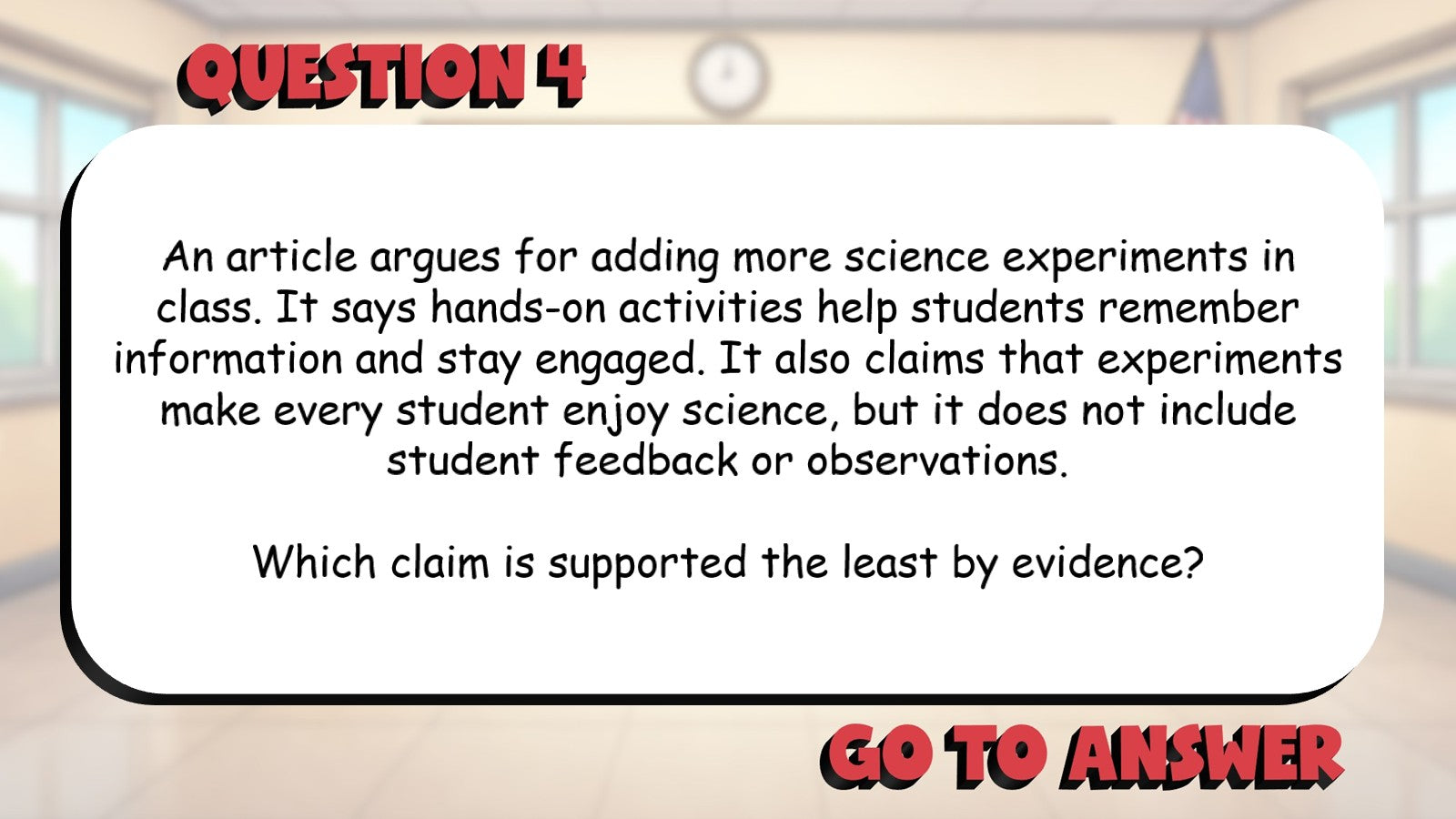 Reasons & Evidence in Informational Text BIG TERRIBLE GAME - Grade 5 ELA Review