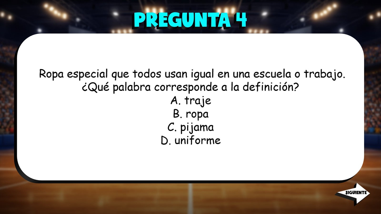 Match the Definition - Clothing TRASHKETBALL Spanish Game - No Prep Exercise