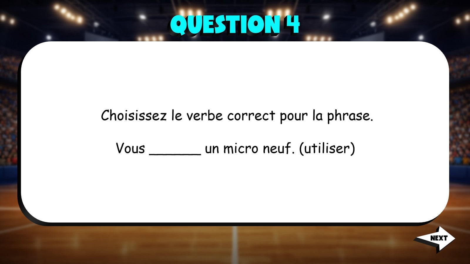 Fill In The Verb - Movies, Music & Games TRASHKETBALL French Game - No Prep