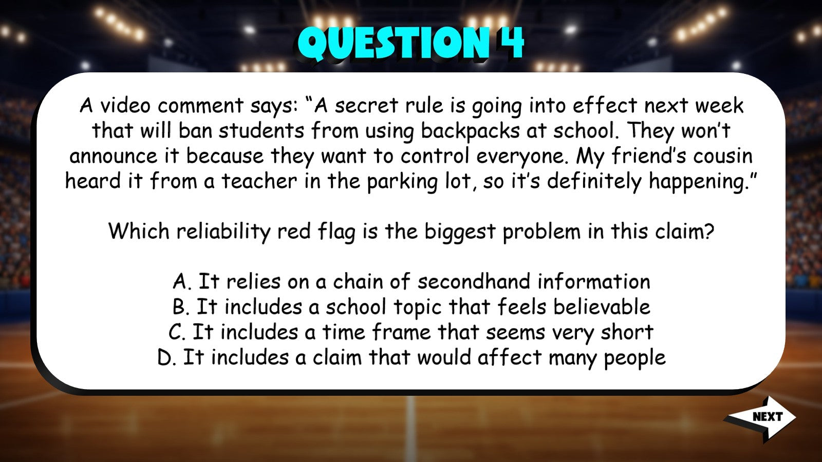 Evaluate Red Flags for Misinformation TRASHKETBALL ELA Game - No Prep Grade 10