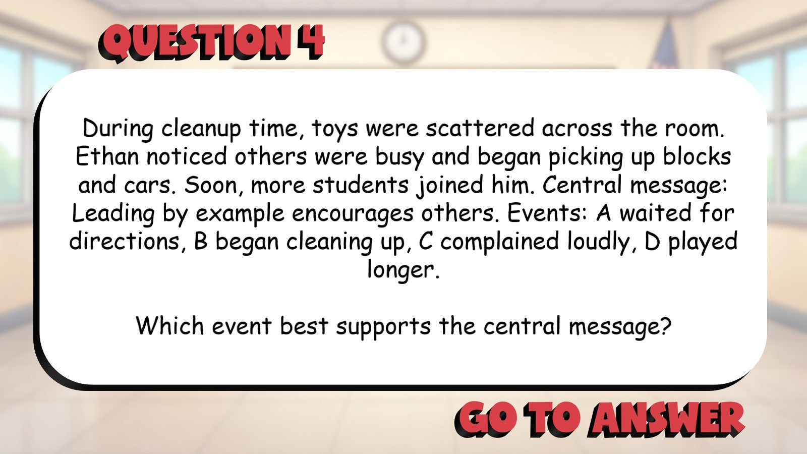Events That Support the Central Message BIG TERRIBLE GAME - Grade 3 ELA Review
