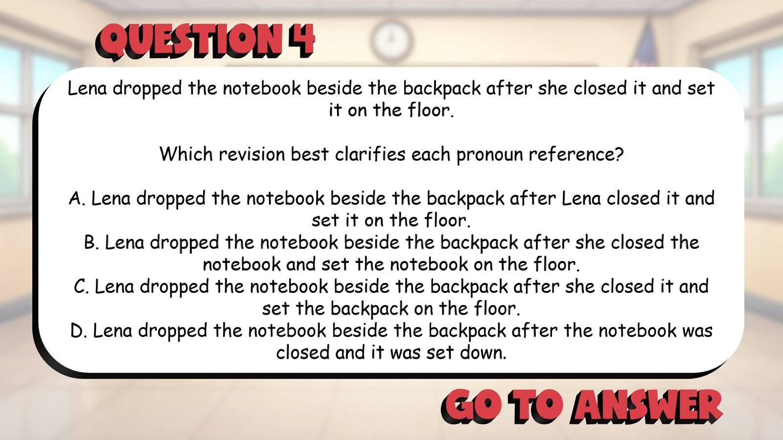 Select Revisions for Pronoun Reference BIG TERRIBLE GAME - Grade 5 ELA Review