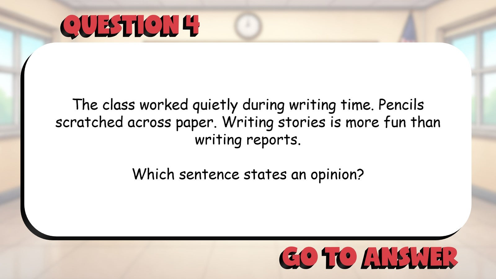Identify Opinion Statements BIG TERRIBLE GAME - No Prep Grade 3 ELA Review