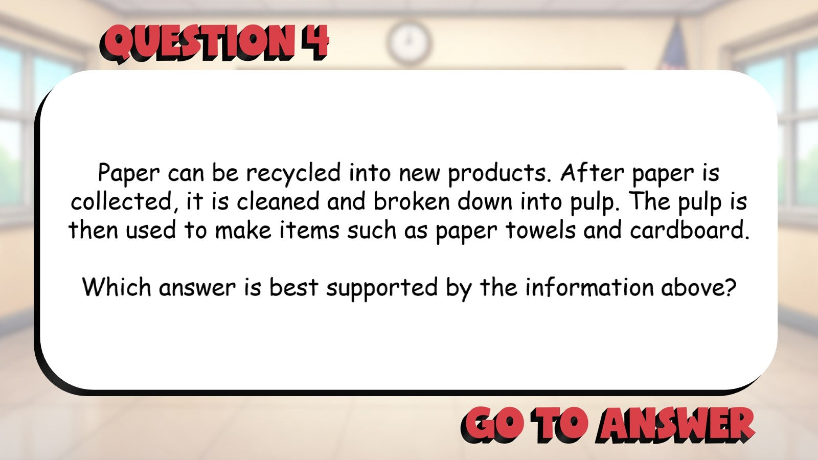 Identify the Best Answer from Text BIG TERRIBLE GAME - Grade 4 ELA Review