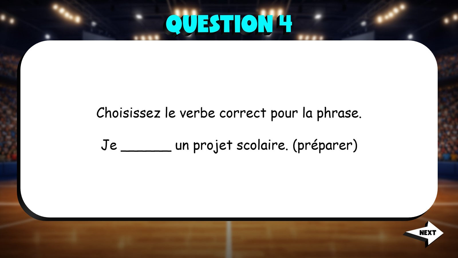 Fill In The Verb - School Subjects & Activities TRASHKETBALL Game - French