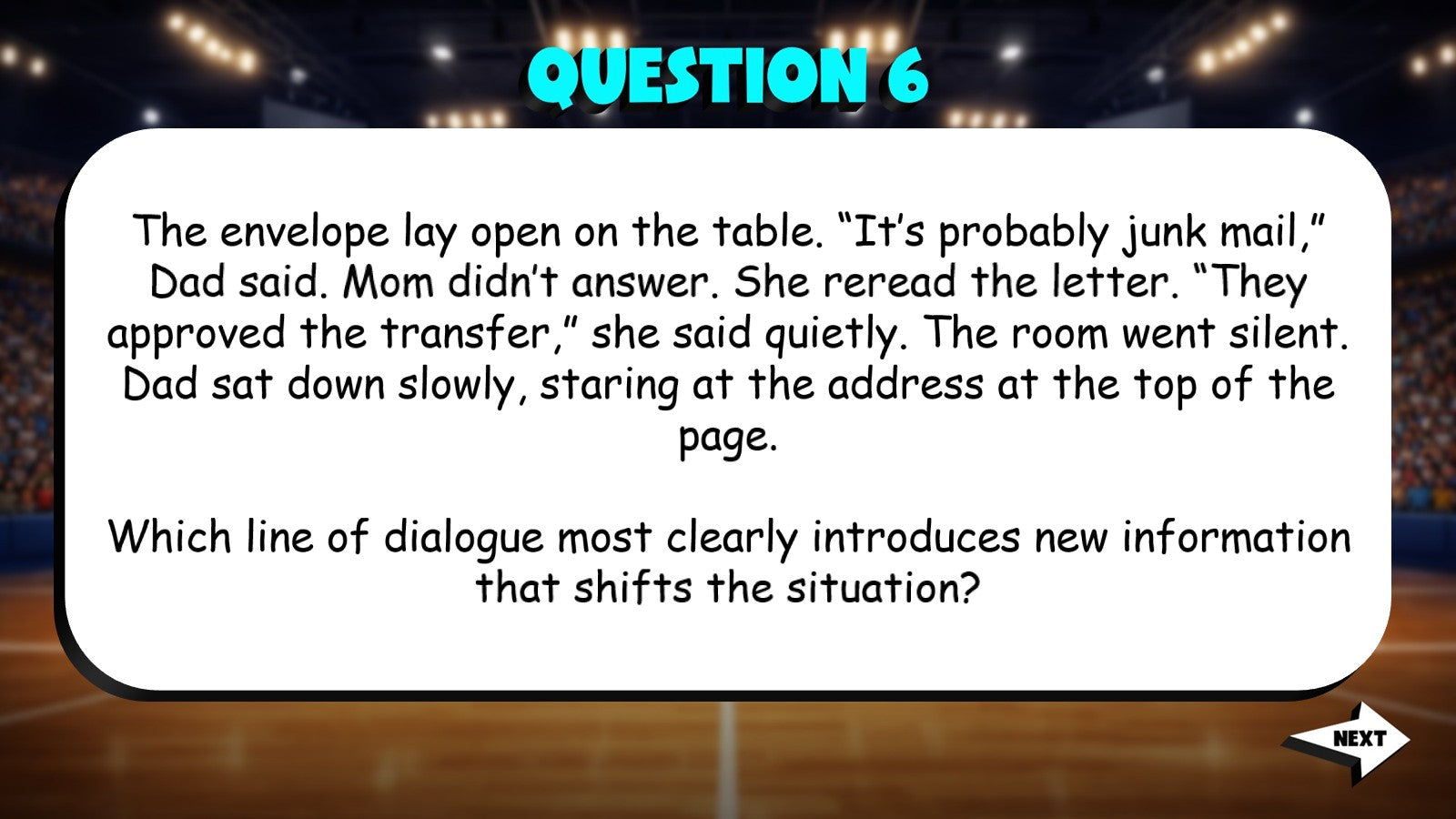 Identify Dialogue That Advances the Story TRASHKETBALL ELA Game - Grade 6