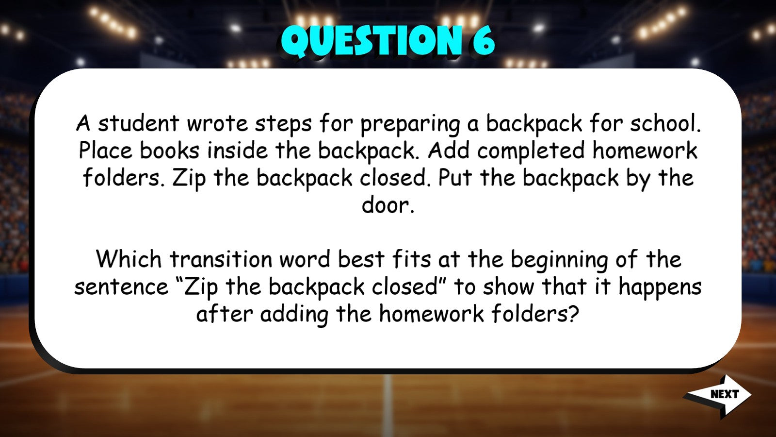 Effective Transition Words in Explanations TRASHKETBALL ELA Game - Grade 6