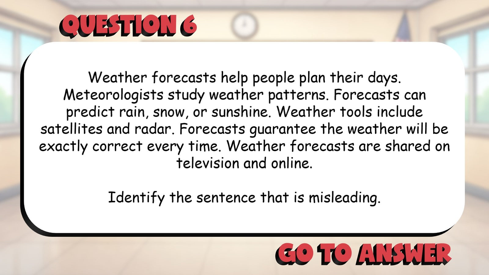 Identify Misleading or Off Topic Information BIG TERRIBLE GAME - Grade 5 ELA