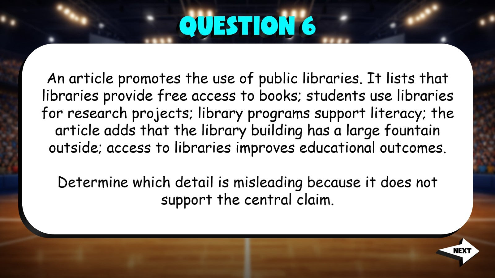 Identify Irrelevant or Misleading Evidence TRASHKETBALL ELA Game - Grade 7