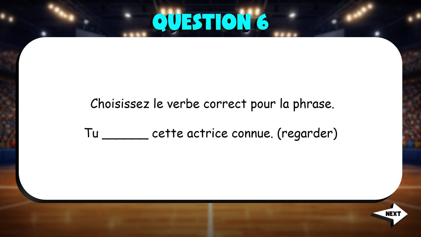 Fill In The Verb - Movies, Music & Games TRASHKETBALL French Game - No Prep