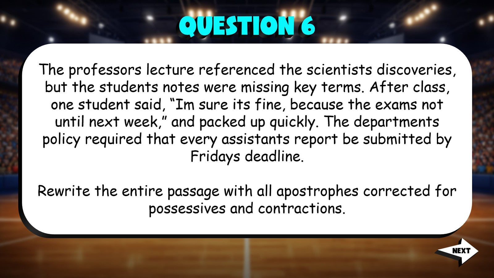 Apostrophes in Possessives & Contractions TRASHKETBALL ELA Game - Grade 10