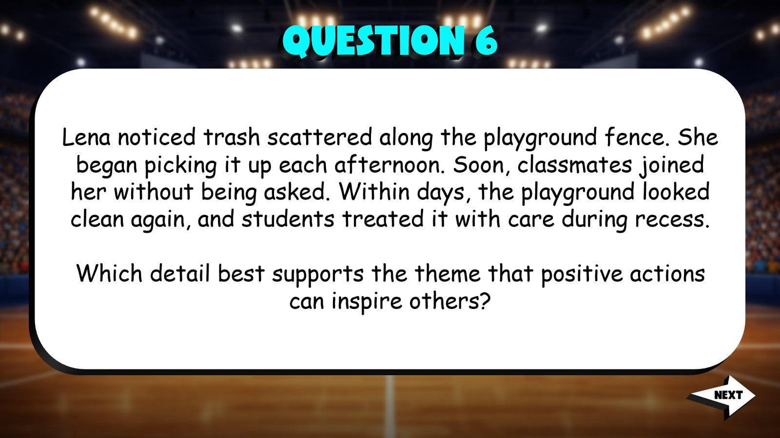 Identify Multiple Details That Support Theme TRASHKETBALL ELA Game - Grade 4