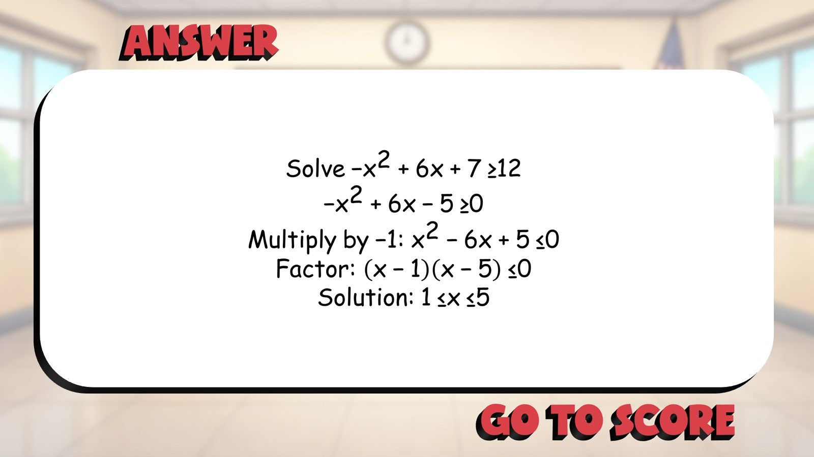 Apply Quadratic Inequalities BIG TERRIBLE GAME - No Prep Algebra 1 Math Review