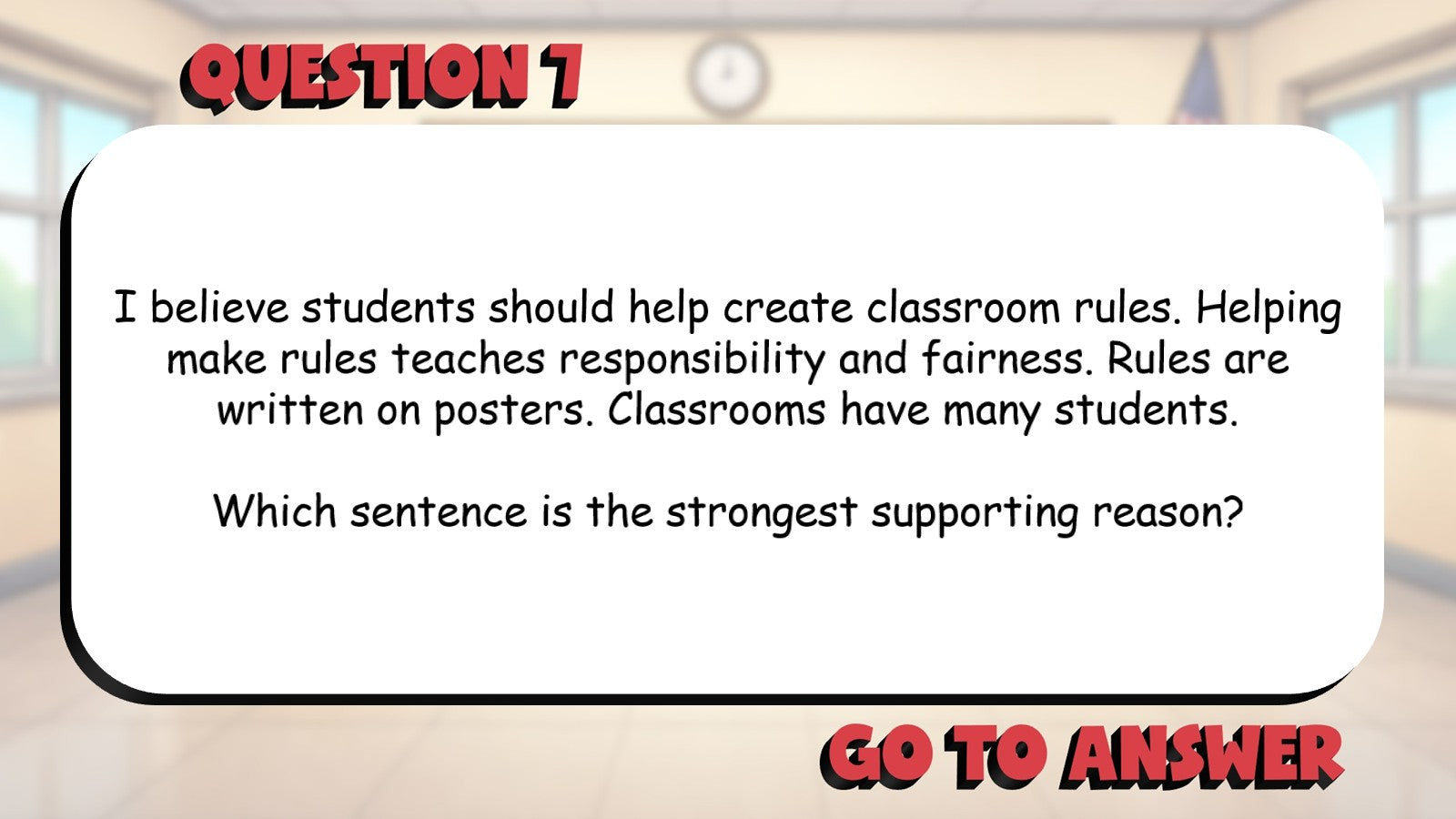 Identify Strong Versus Weak Opinion Reasons BIG TERRIBLE GAME - Grade 3 ELA