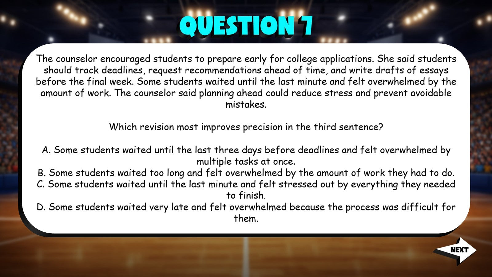 Evaluate Precision & Specificity of Language TRASHKETBALL ELA Game - Grade 10