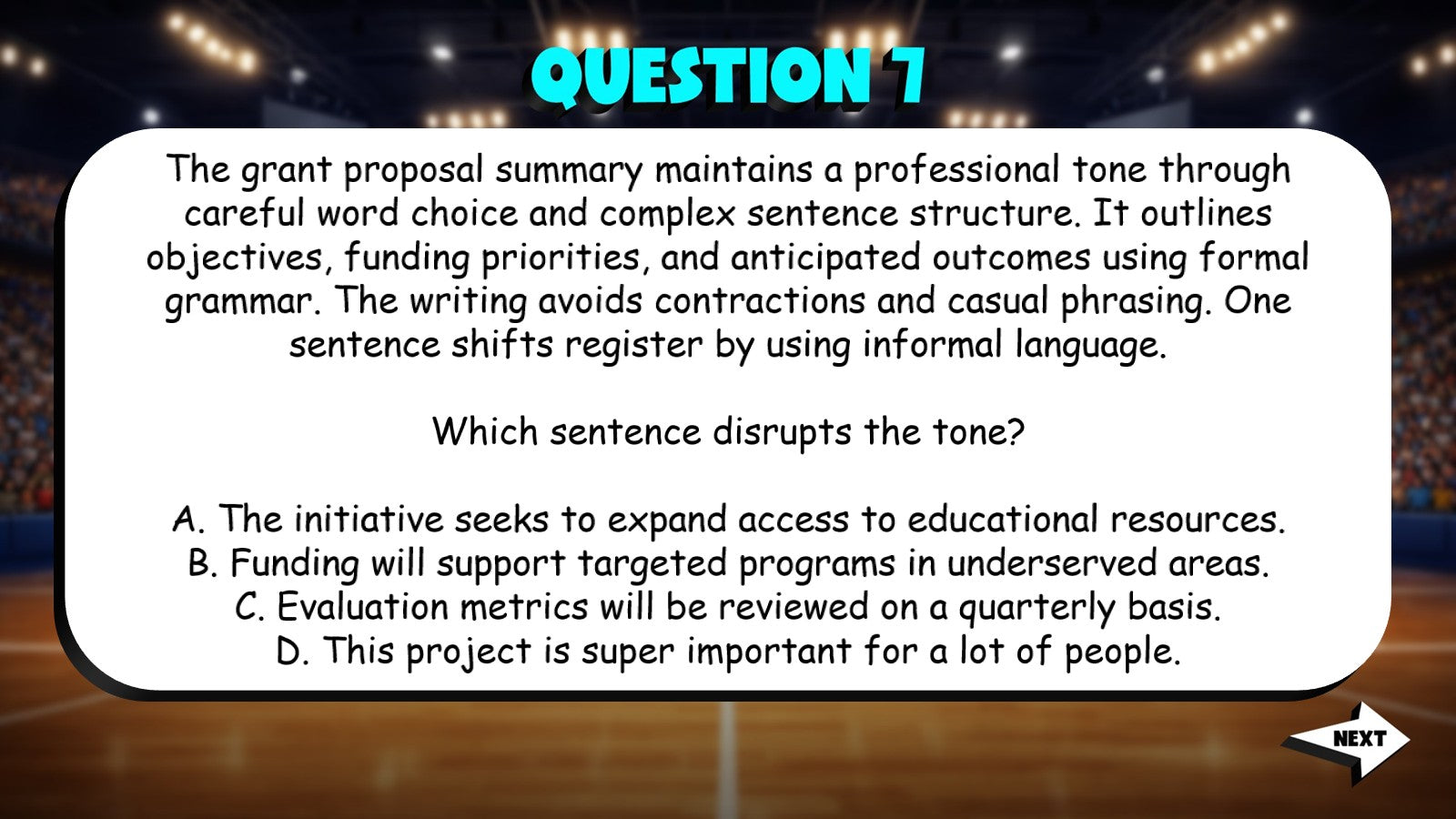 Evaluate Tone Consistency With Grammar TRASHKETBALL ELA Game - No Prep Grade 11