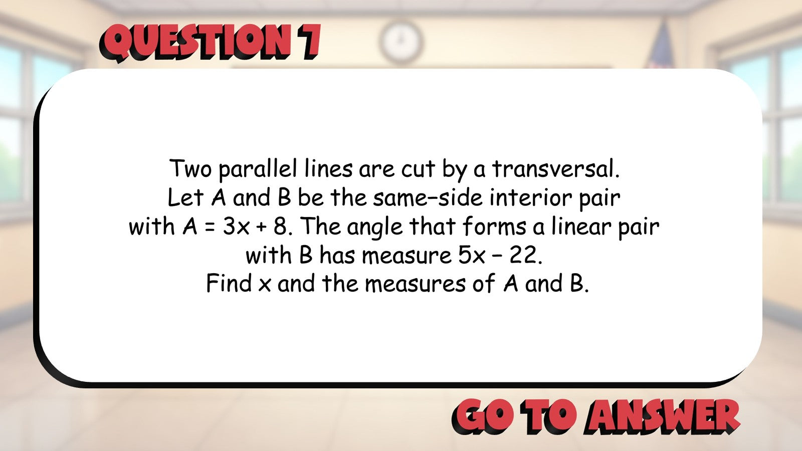 Same Side Interior Angles BIG TERRIBLE GAME - No Prep Geometry Math Review