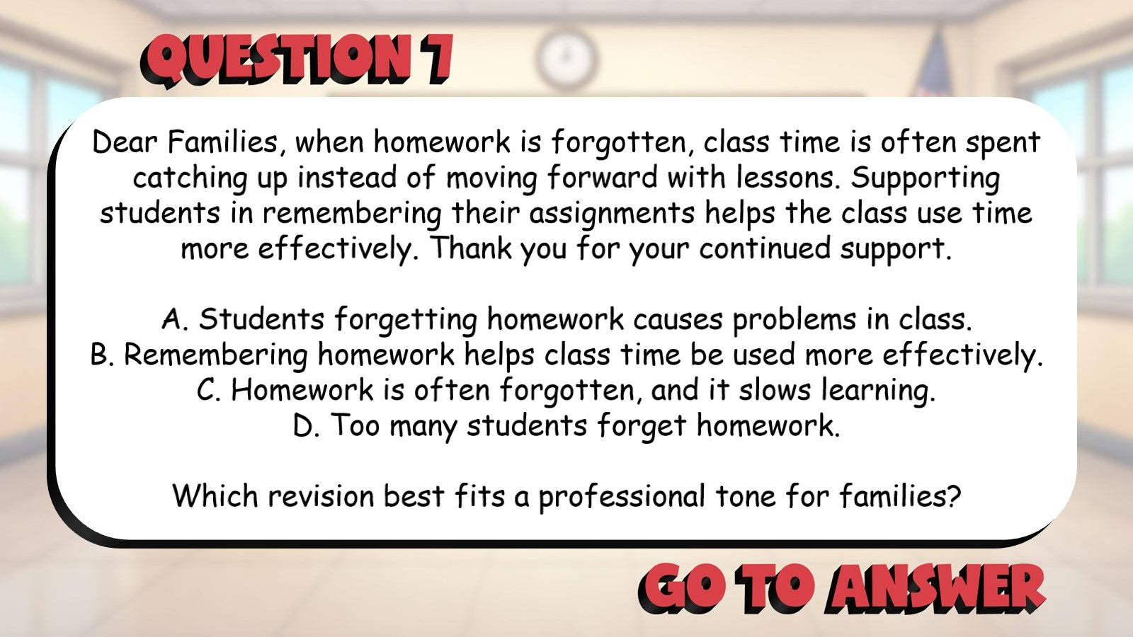 Select Revisions That Improve Tone BIG TERRIBLE GAME - Grade 5 ELA Review