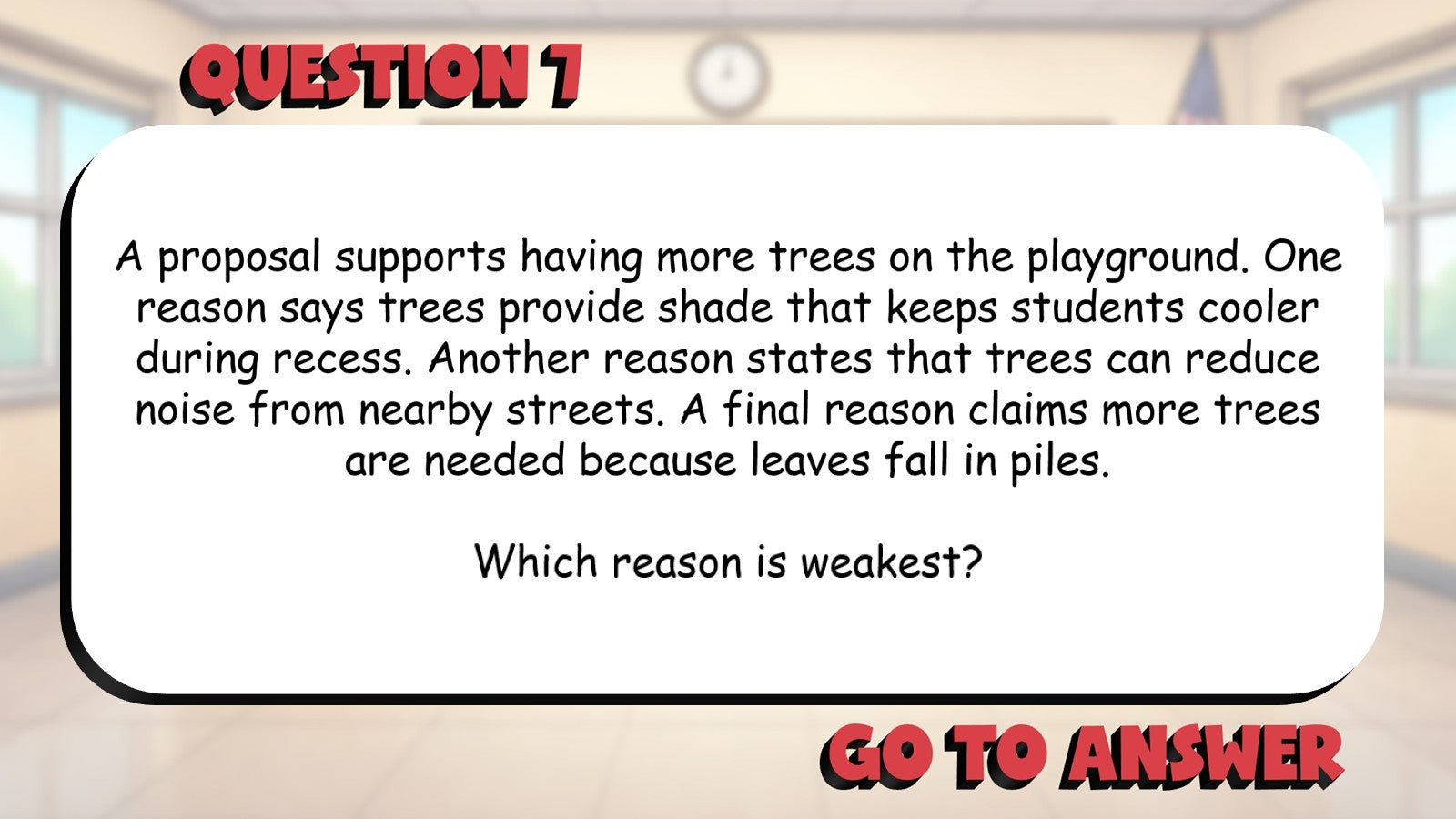 Identify Weak or Unsupported Reasons BIG TERRIBLE GAME - Grade 5 ELA Review