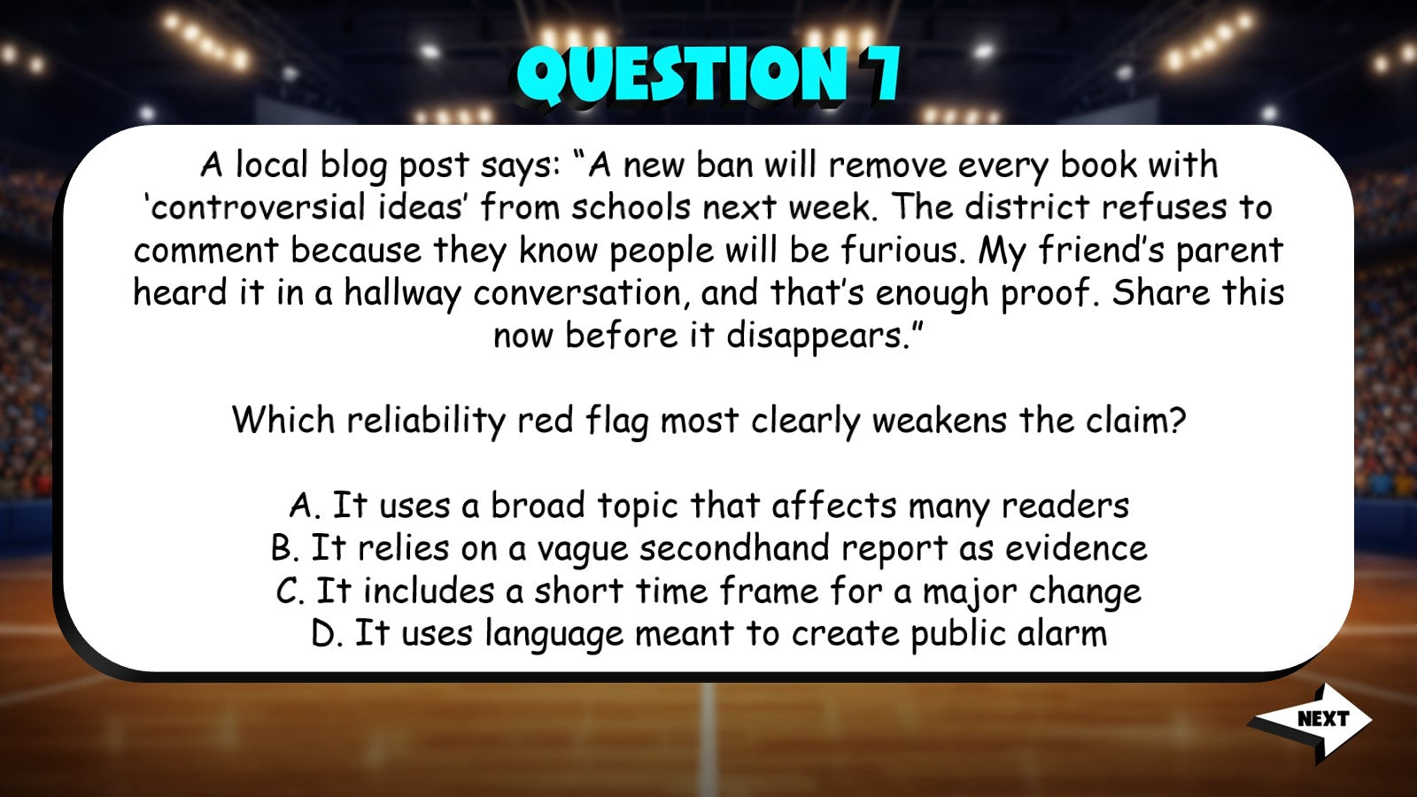 Evaluate Red Flags for Misinformation TRASHKETBALL ELA Game - No Prep Grade 10