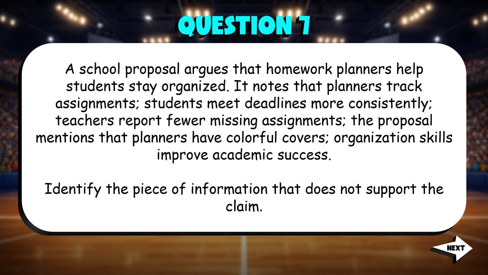 Identify Irrelevant or Misleading Evidence TRASHKETBALL ELA Game - Grade 7