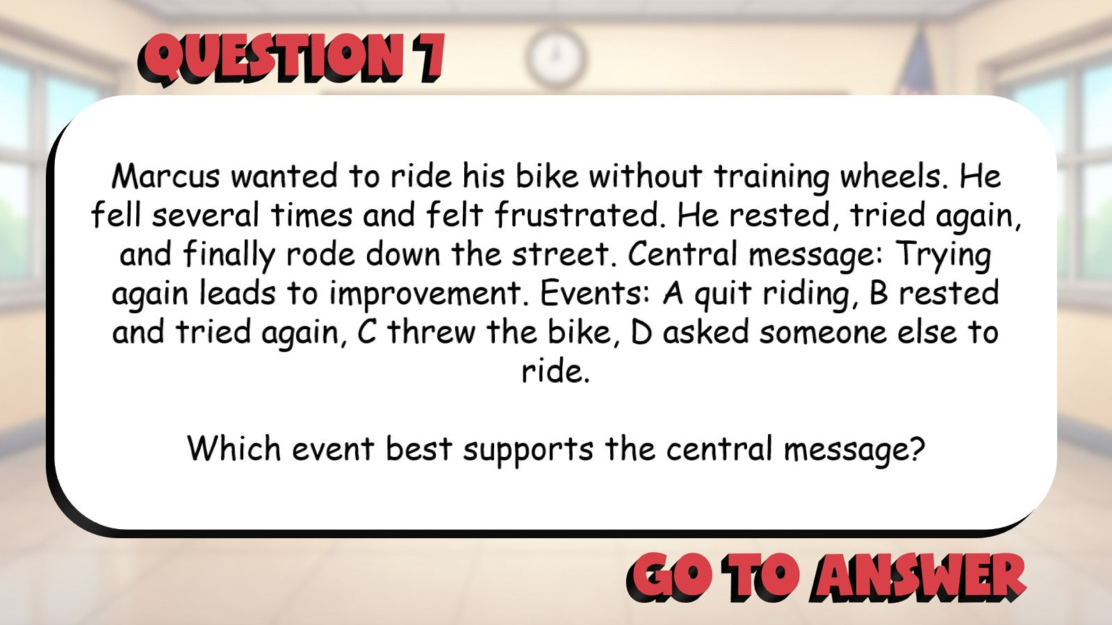 Events That Support the Central Message BIG TERRIBLE GAME - Grade 3 ELA Review