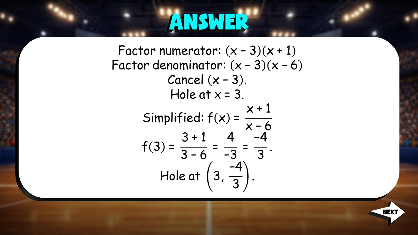 Holes in Rational Functions TRASHKETBALL Math Game - No Prep Algebra 2 Review