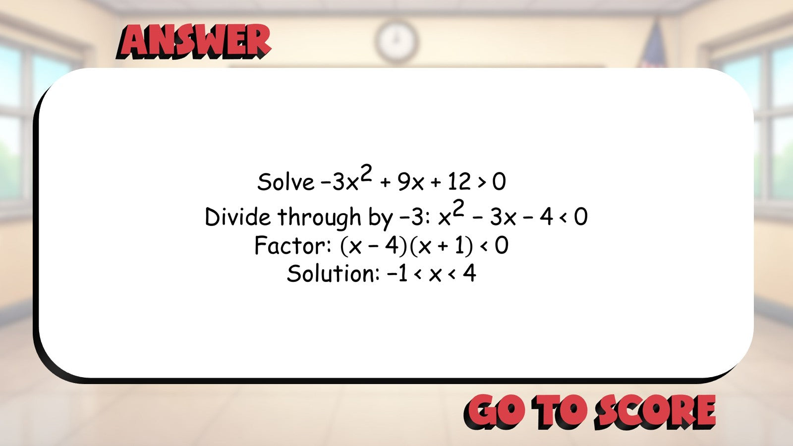 Apply Quadratic Inequalities BIG TERRIBLE GAME - No Prep Algebra 1 Math Review