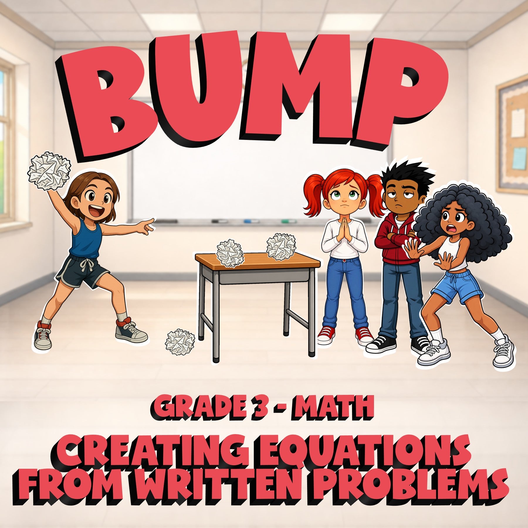 Creating Equations from Written Problems BUMP Math Game - No Prep Grade 3 Review