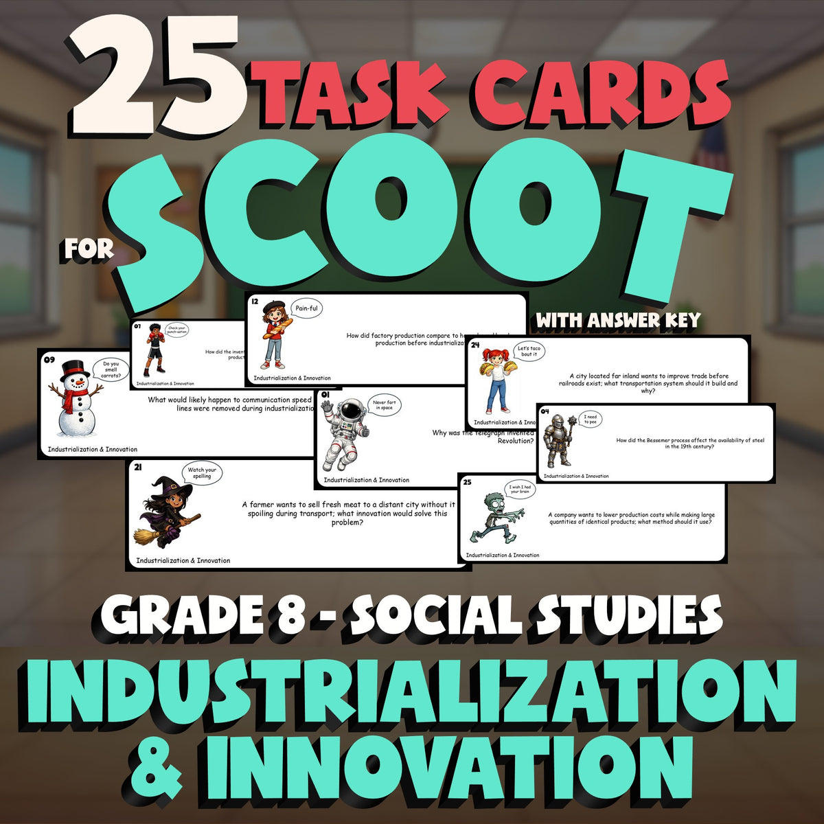 Industrialization & Innovation SCOOT TASK CARDS Socials Game - No Prep Grade 8