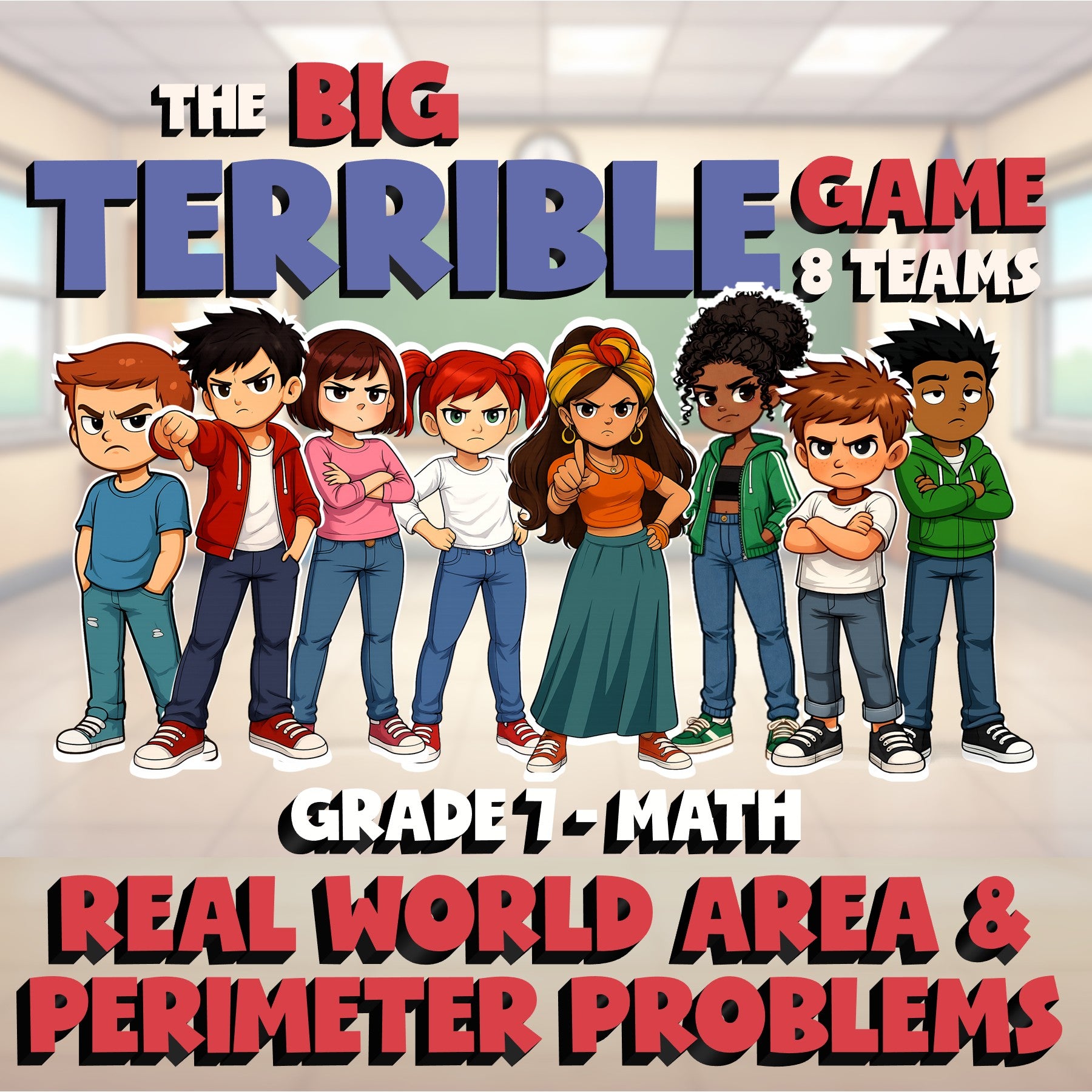Real World Area & Perimeter Problems BIG TERRIBLE GAME - Grade 7 Math Review