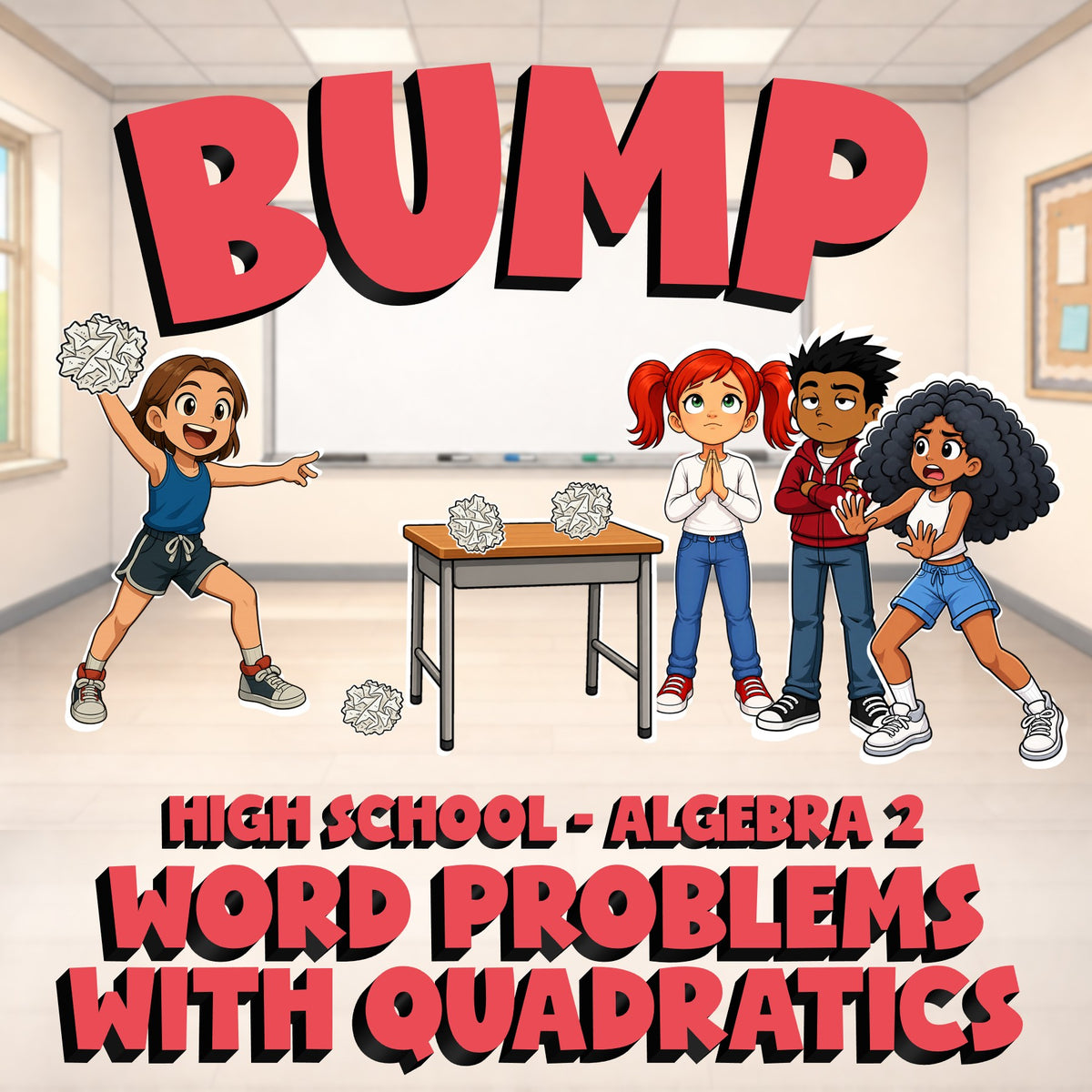 Word Problems with Quadratics BUMP Math Game - No Prep Algebra 2 Review Activity