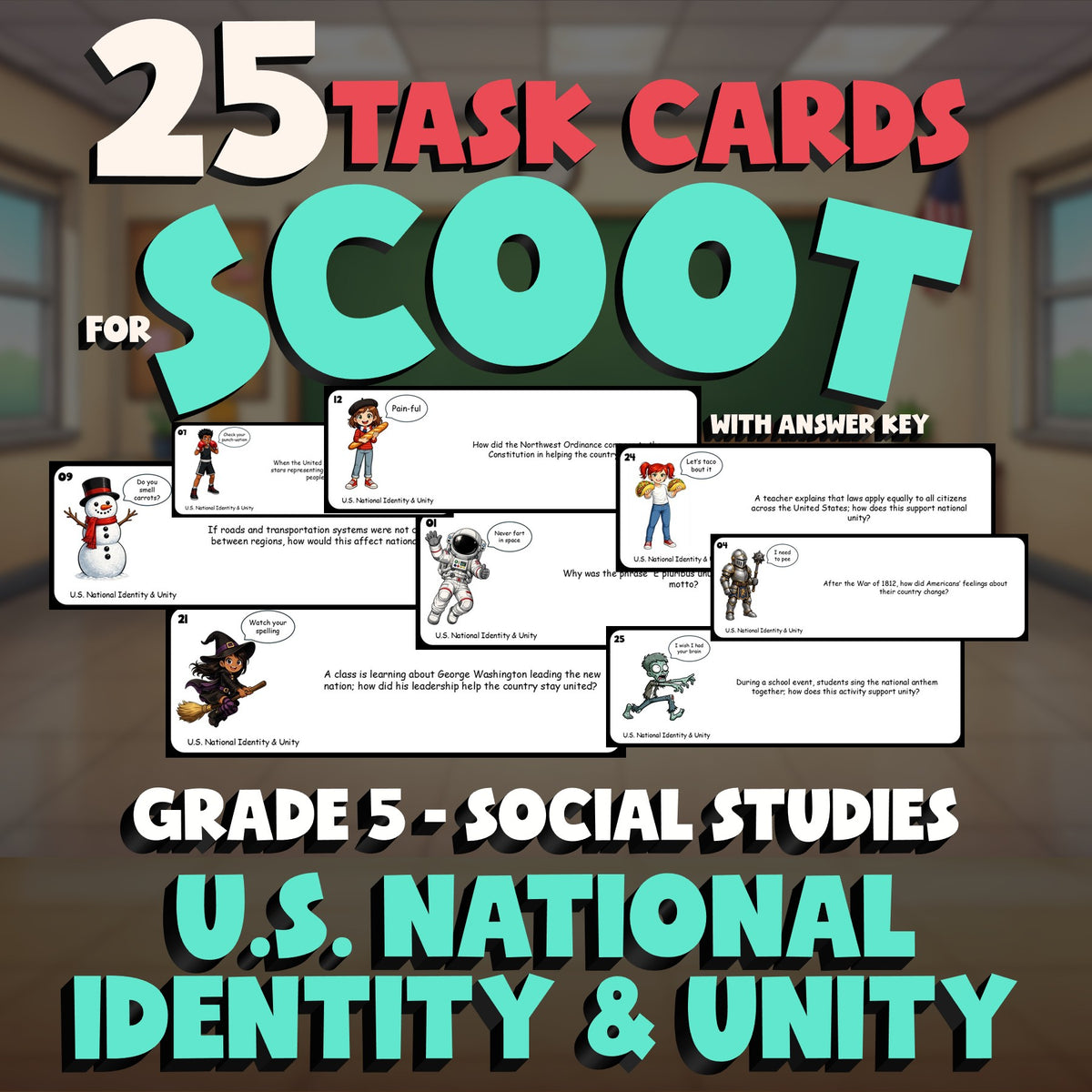 U.S. National Identity & Unity SCOOT TASK CARDS Socials Game - No Prep Grade 5