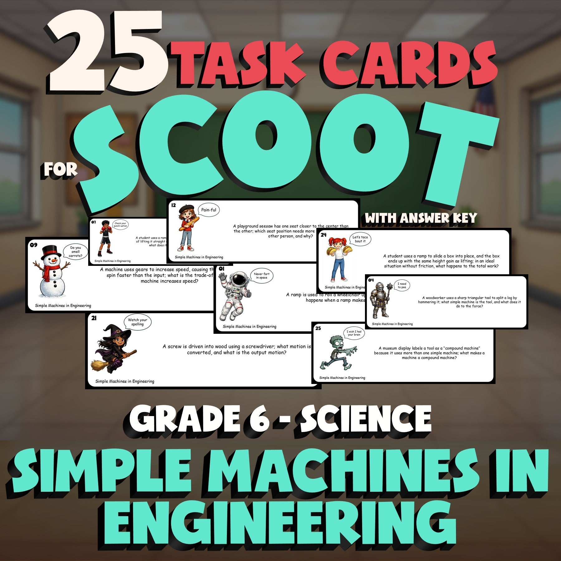 Simple Machines in Engineering SCOOT TASK CARDS Science Game - No Prep Grade 6