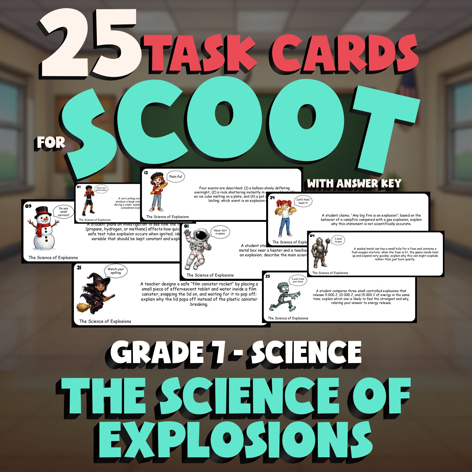 The Science of Explosions SCOOT TASK CARDS Science Game - No Prep Grade 7 Review