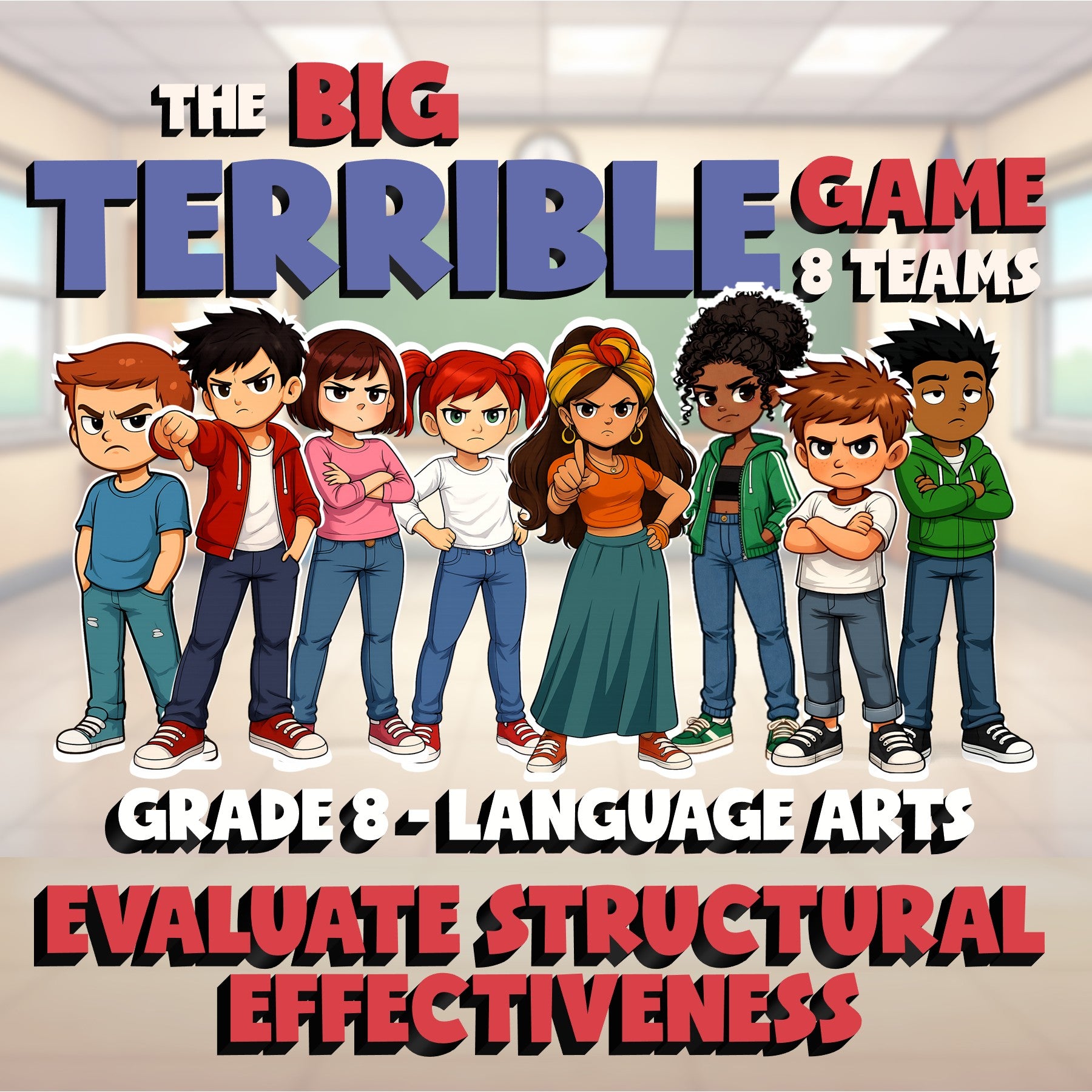 Evaluate Structural Effectiveness BIG TERRIBLE GAME - No Prep Grade 8 ELA Review