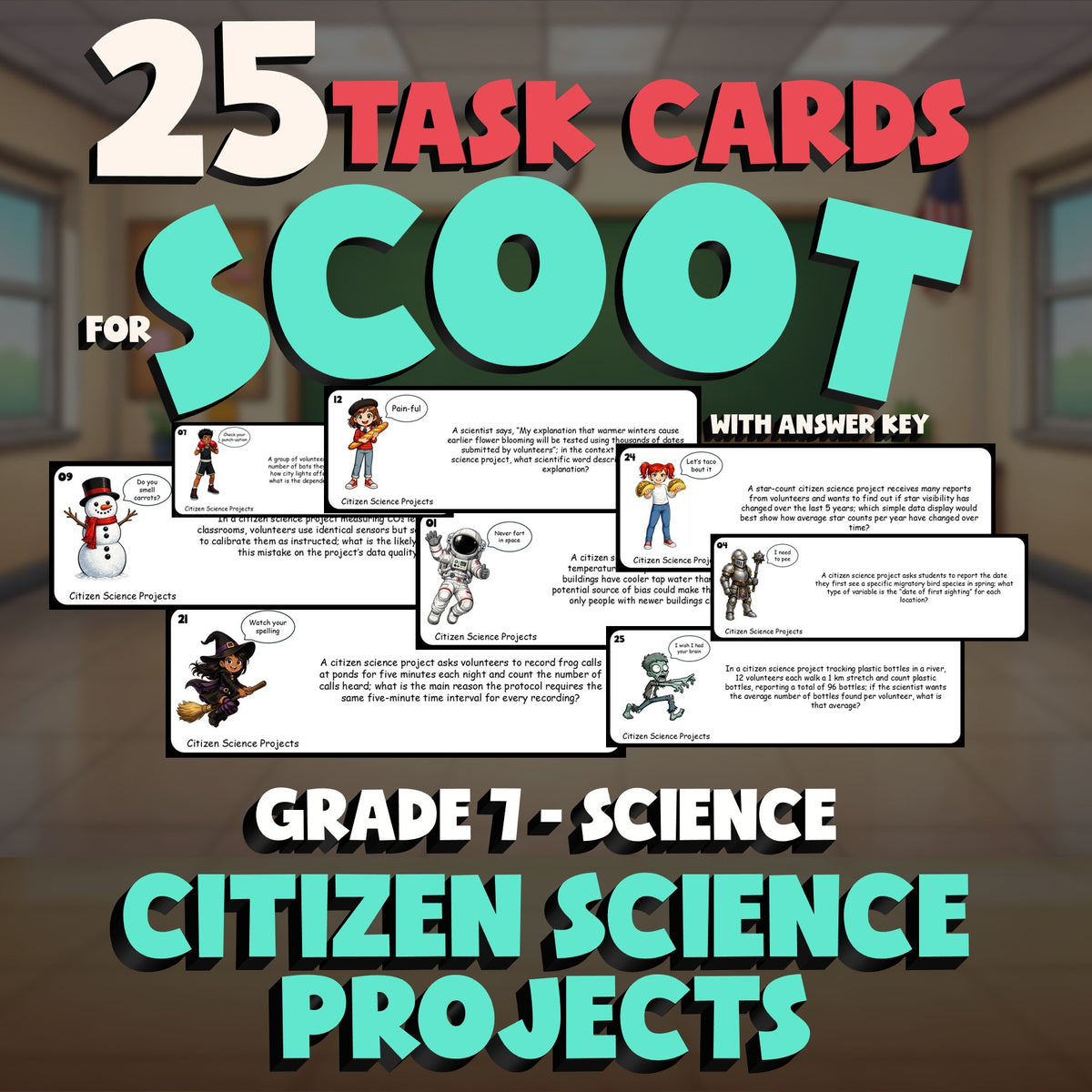 Citizen Science Projects SCOOT TASK CARDS Science Game - No Prep Grade 7 Review