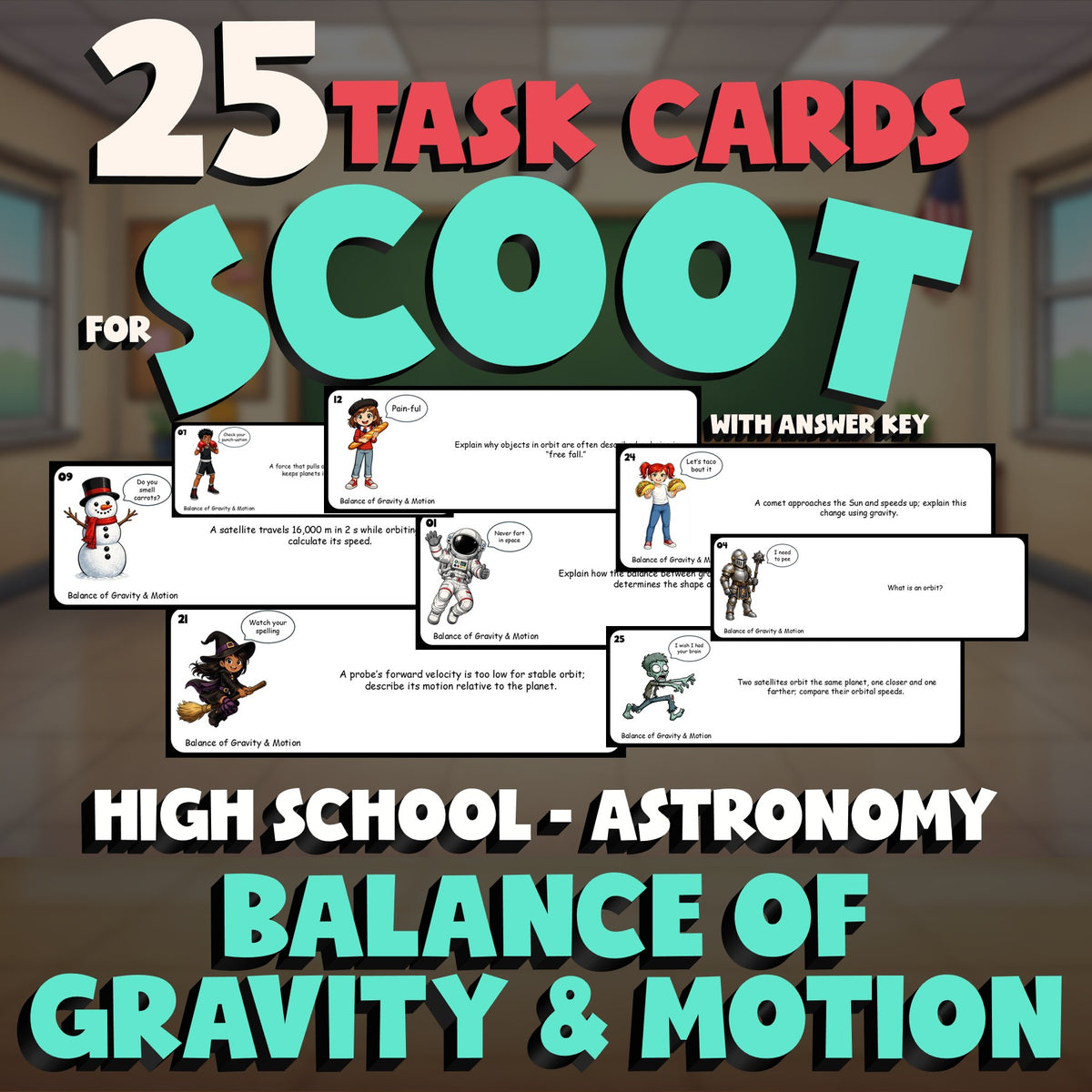Balance of Gravity & Motion SCOOT TASK CARDS Science Game - No Prep Astronomy