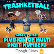 Division of Multi Digit Numbers TRASHKETBALL Math Game - No Prep Grade 4 Review