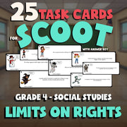 Limits on Rights SCOOT TASK CARDS Socials Game - No Prep Grade 4 Review Activity