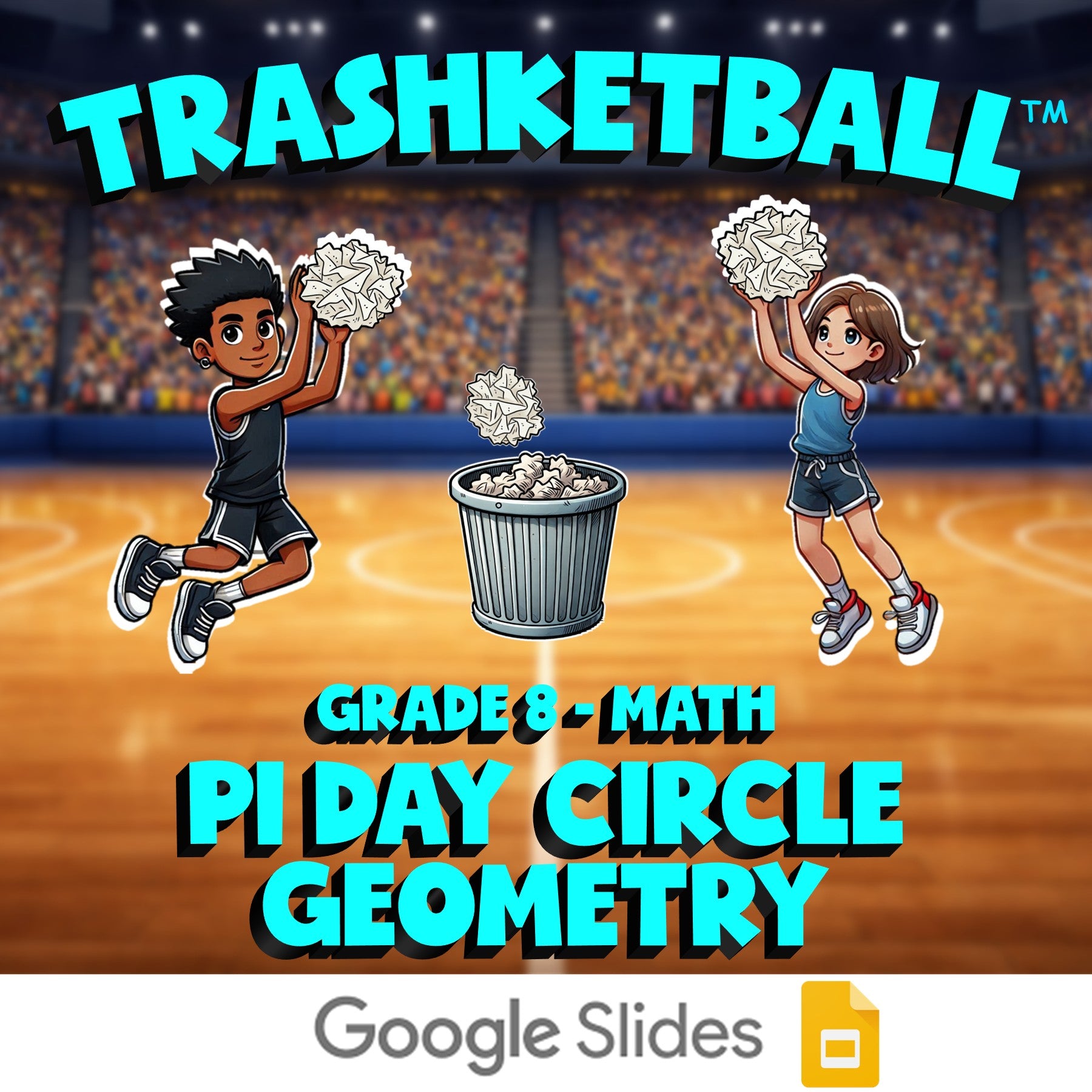 Pi Day Circle Geometry TRASHKETBALL Math Game - No Prep Grade 8 Review Activity
