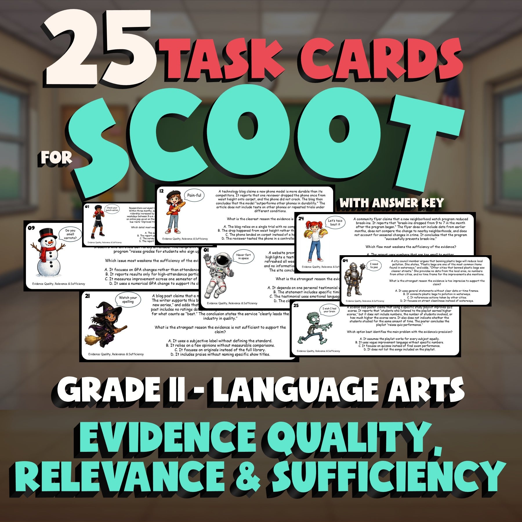 Evidence Quality, Relevance & Sufficiency SCOOT TASK CARDS ELA Game - Grade 11