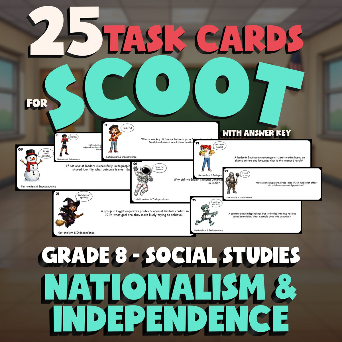 Nationalism & Independence SCOOT TASK CARDS Socials Game - No Prep Grade 8