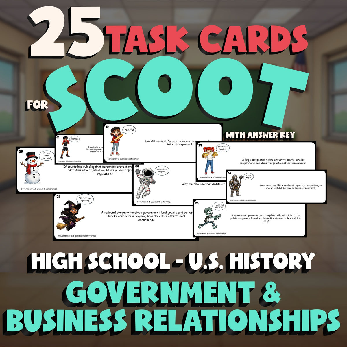 Government & Business Relationships SCOOT TASK CARDS U.S. History Game - No Prep