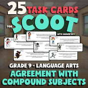 Agreement with Compound Subjects SCOOT TASK CARDS ELA Game - No Prep Grade 9