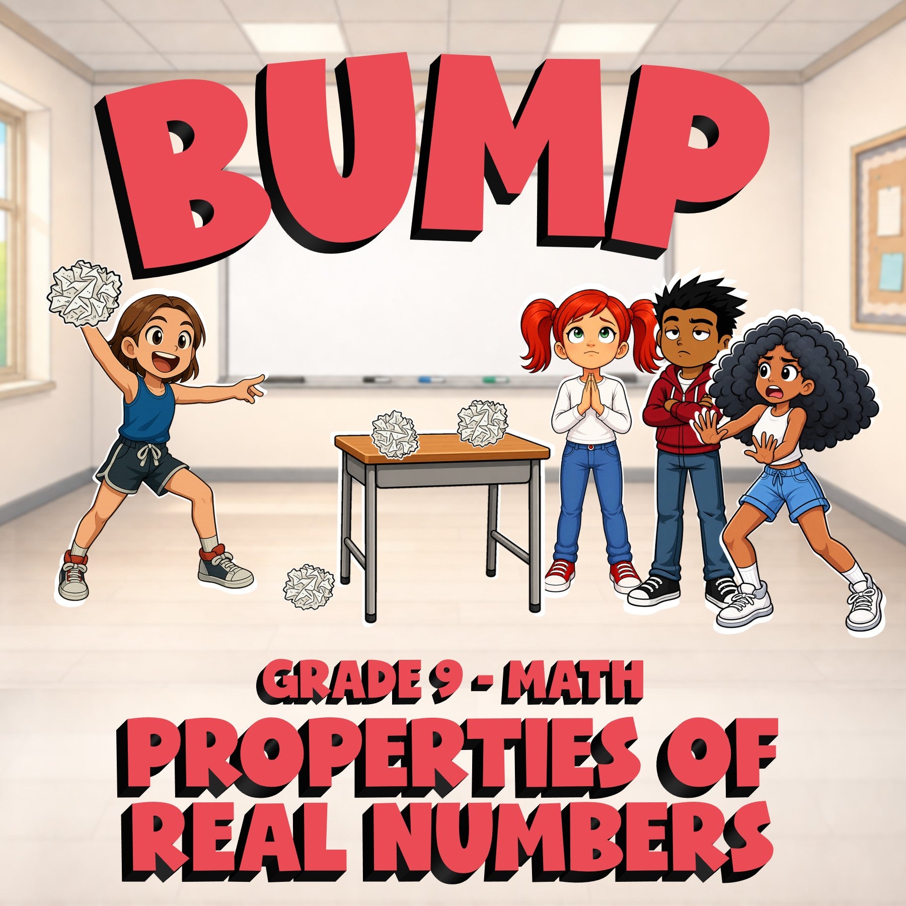 Properties of Real Numbers BUMP Math Game - No Prep Grade 9 Review Activity