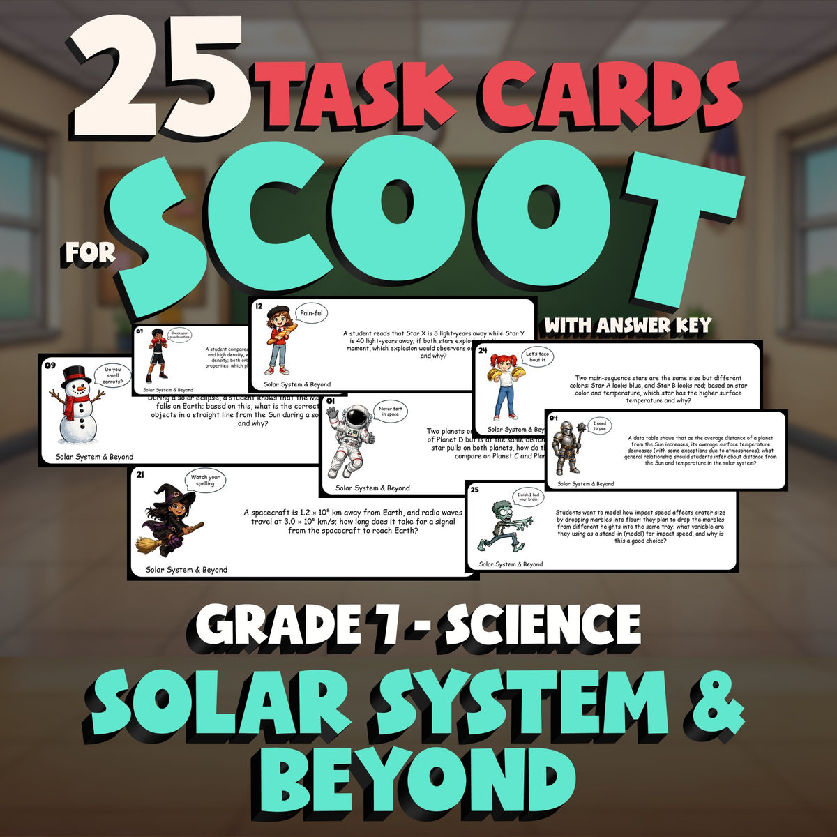 Solar System & Beyond SCOOT TASK CARDS Science Game - No Prep Grade 7 Review