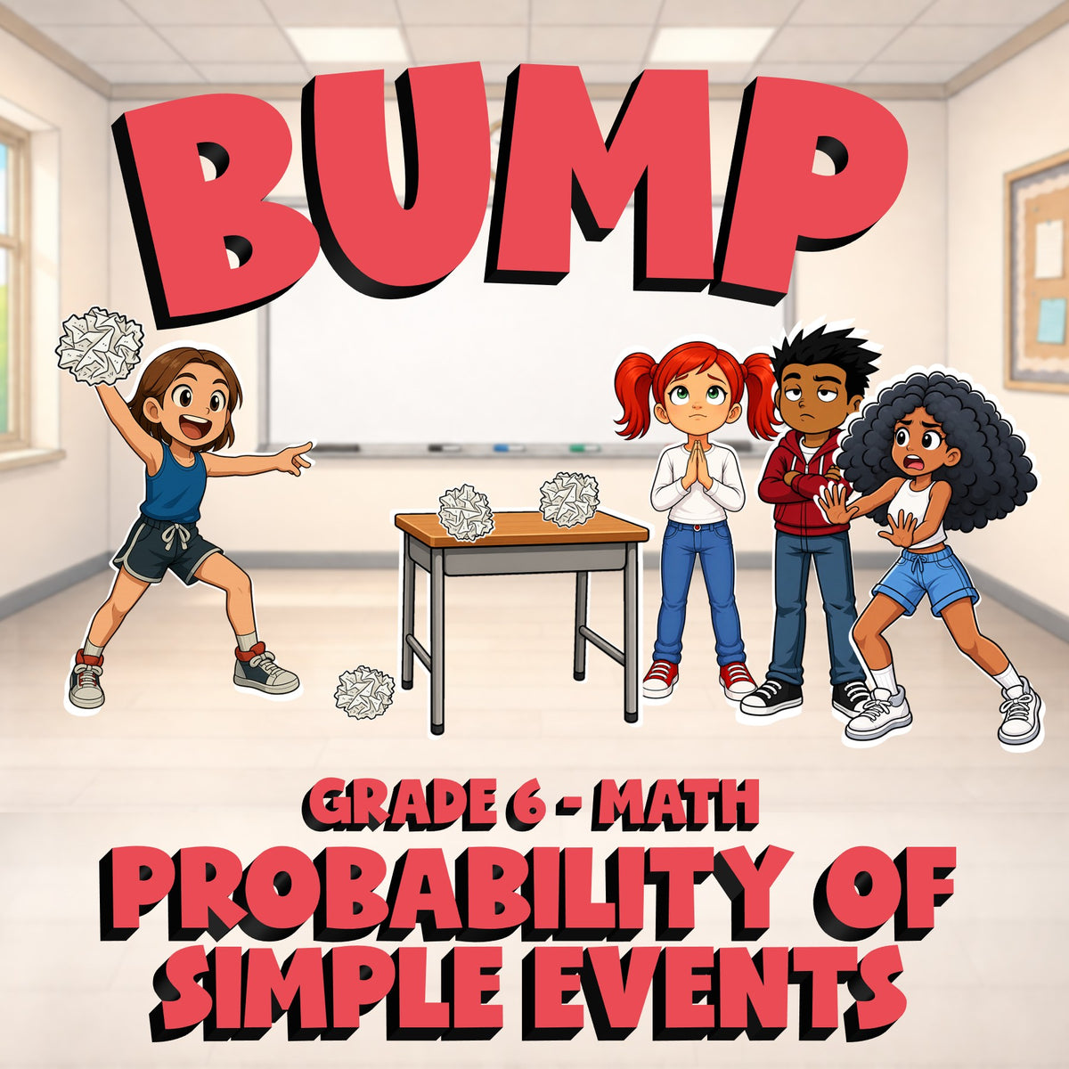 Probability of Simple Events BUMP Math Game - No Prep Grade 6 Review Activity