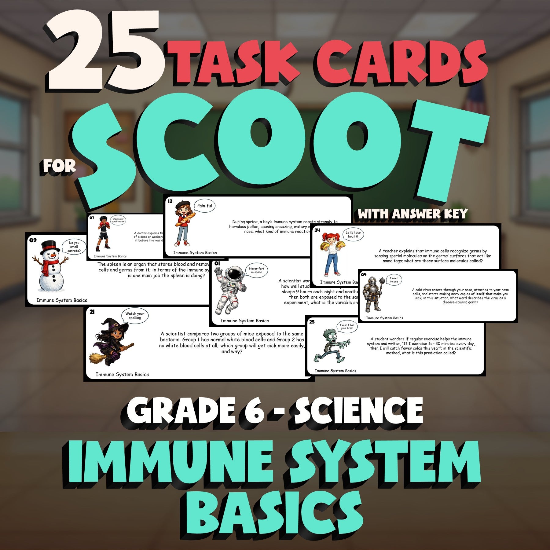 Immune System Basics SCOOT TASK CARDS Science Game - No Prep Grade 6 Review