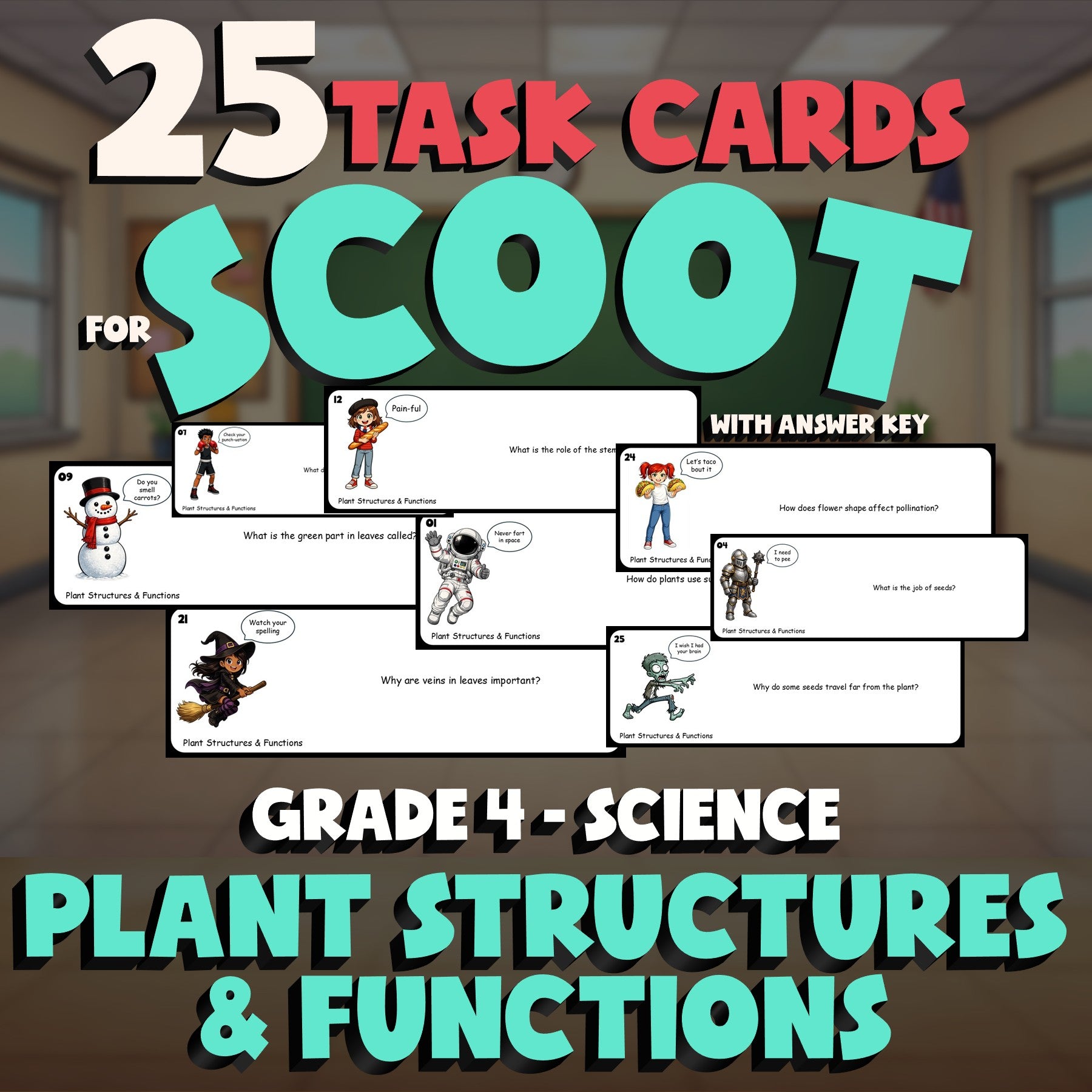 Plant Structures & Functions SCOOT TASK CARDS Science Game - No Prep Grade 4
